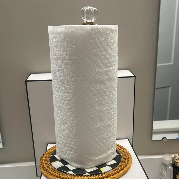 Mackenzie Childs Checkered Paper Towel Holder with Glass Knob - Picture 3 of 6